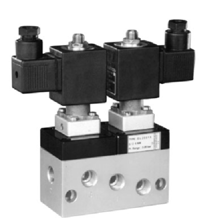 Пневмораспределитель с электромагнитным управлением G1/2'' Ду 12, 5/2 бистабильный, 2-10 бар, 48V DC с кнопкой ручного дублирования