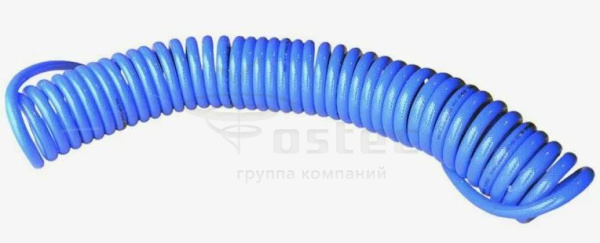 Пневматическая трубка спиральная. полиуретан, 6x4, голубая, 5 метров