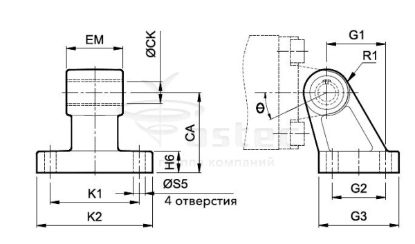 Опора угловая для компактн. цилиндров ISO серии A63,64, диам. 100