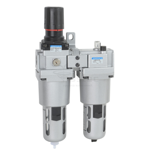 Блок подготовки воздуха, фильтр-регулятор + маслораспылитель, G1", 40 мкм, 7 бар, скоба для настенного монтажа, автоматический слив