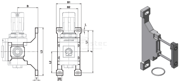Соединитель элементов подготовки воздуха серии 3 с ножками для настенного монтажа, размера G1/4"
