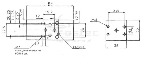 Плита Cetop3 для реле давления IP3 в каналах A, B