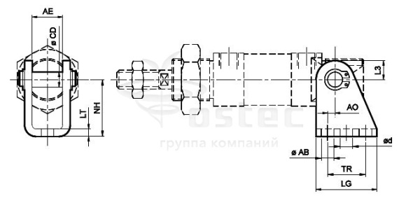 Опора угловая для цилиндров ISO6432 c диам. 20, 25