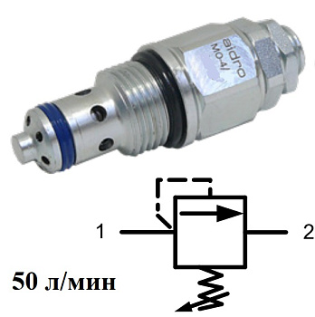 Предохранительный клапан прямого действия, картридж, 7/8"-14UNF, 50л/мин, 20-130бар