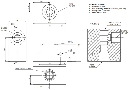 Плита для встраиваемых клапанов 1-1/16"-12 UN, SAE 12, резьба G1"
