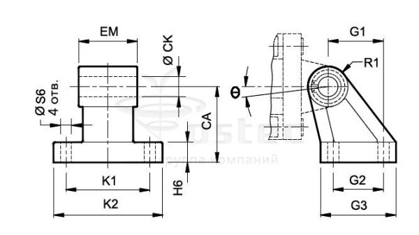 Опора угловая для цилиндров ISO6431 c диам. 50