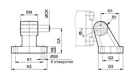 Опора угловая для  цилиндров, диам. 40