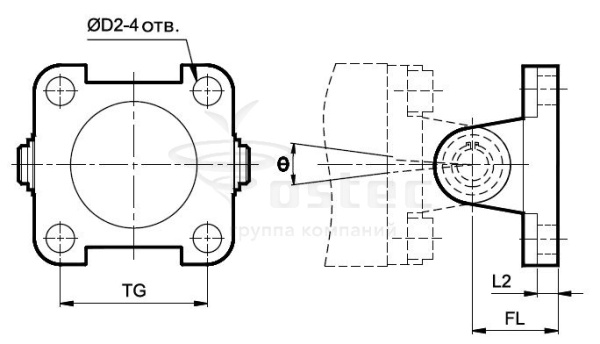 Кронштейн для настенного монтажа для цилиндров с проушиной, диам. 100