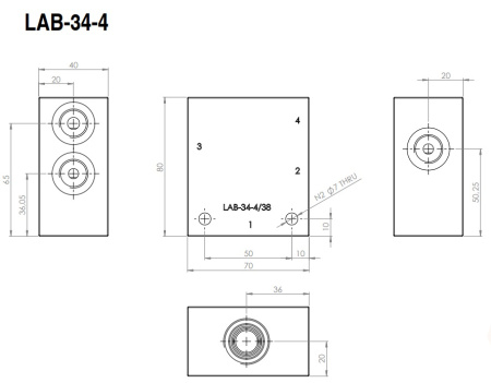 Плита для встраиваемых 4-х линейных  клапанов 3/4-16UNF, присоединение G3/8"