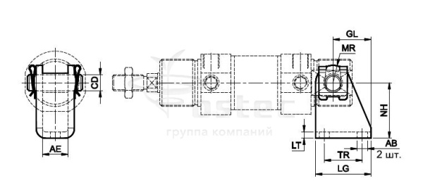 Опора угловая для круглых цилиндров A75 с диам. 40