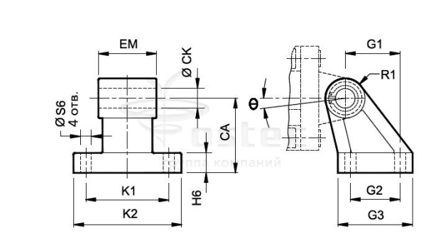 Опора угловая для цилиндров ISO6431 c диам. 40