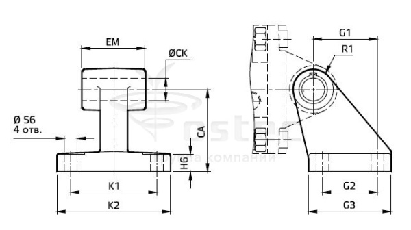 Опора угловая для цилиндров ISO15552 c диам. 200