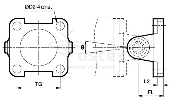 Кронштейн для настенного монтажа для цилиндров с задней вилкой, диам. 63